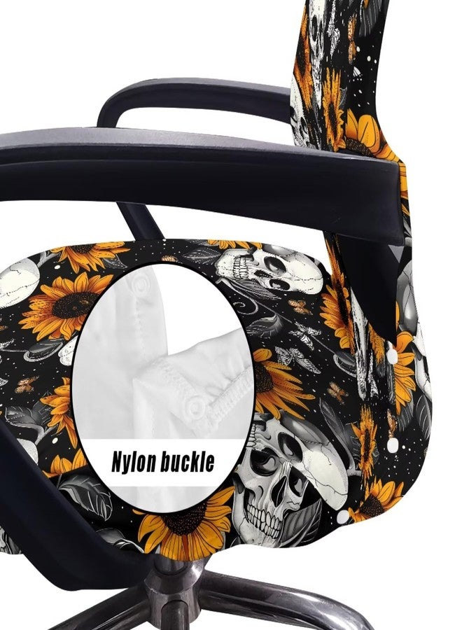 Wanzuoeng Skull Print Office Computer Chair Seat Covers, Sunflower Butterfly Print Boss Rotating Office Chair Cover, Skin Friendly & Breathable, S Size - Image 4